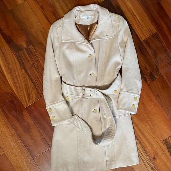 Kenneth Cole New York Jackets & Blazers - Kenneth Cole New York Wool Blend Cream Pea Coat Belted  Women's Plus Size 14
